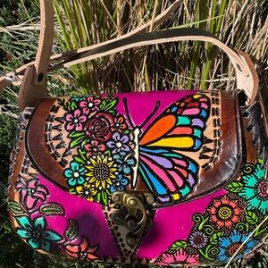 New Vibrant Floral Butterfly Shoulder Bag